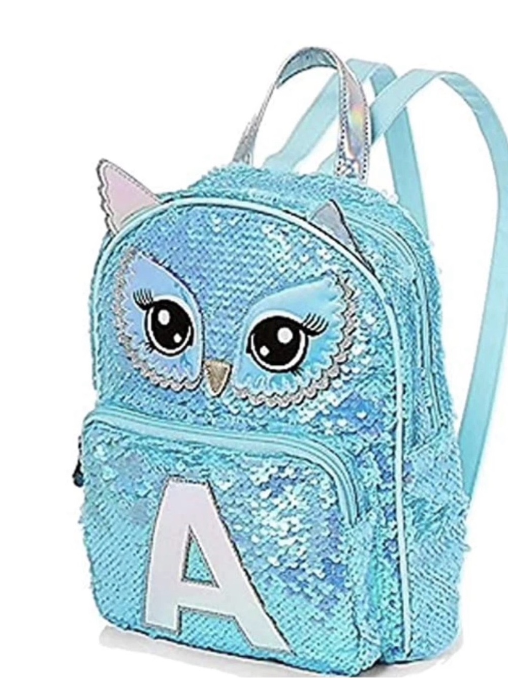 Justice Sequin Aqua Owl Mermaid Purse Backpack with Holographic 'A'